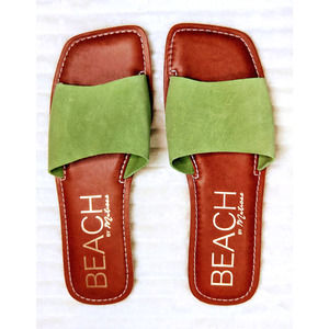 Womens Beach Matisse Bali Slide Sandals Flats Suede Leather Lime Green Sz 9M NEW